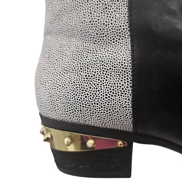Circus By Sam Edelman Black & White Ankle Boots With Gold Studded Heel - Picture 10 of 12